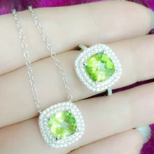 Натуральный Перидот квадратный Ювелирный Набор 925 пробы серебро 1 шт кольцо 1 шт ожерелье 2.3ct* 2шт драгоценный камень X912112