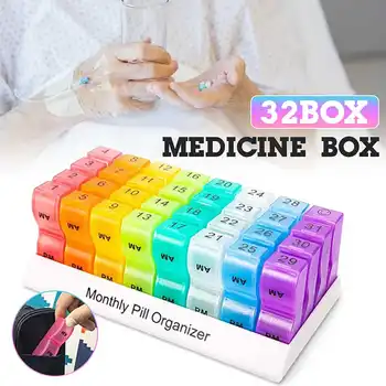 

32 Grids Monthly Pill Organizer Box Medicine Tablet Dispenser Holder Medicine Container Case Travel Daily Pill Storage Box
