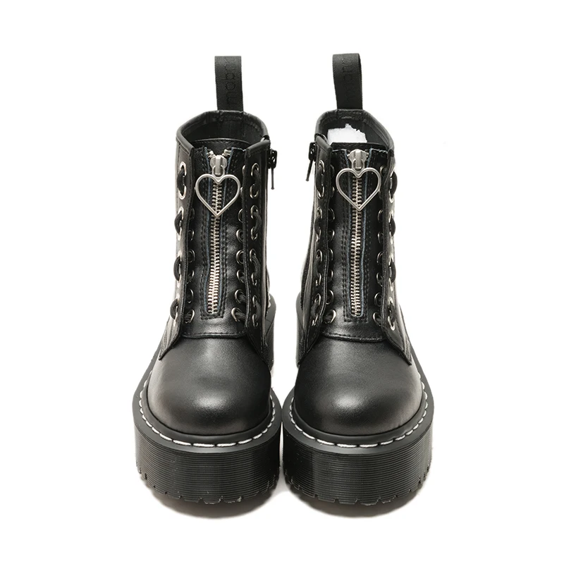 Buono Scarpe/черные мотоботы в стиле панк; ботильоны из натуральной кожи на молнии; botas Mujer; женские ботинки на толстой платформе; ботинки на шнуровке