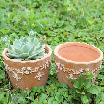 

Relief Terracotta Flower Pot Small Plant Clay Cactus Nursery Ceramics Pottery Vase Farmhouse Style Home Garden Decoration