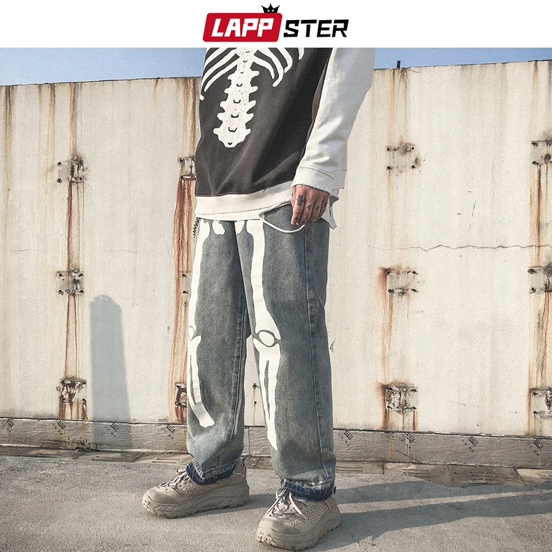 LAPPSTER uomo scheletro pantaloni Jeans neri oversize 2022 Denim uomo  Streetwear pantaloni Hip-Hop Harem pantaloni in Denim a vita alta tute -  AliExpress Men's Clothing