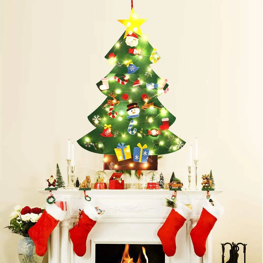 

DIY Felt Christmas Tree with Led String Lights 26pcs Kids Gifts Christmas Tree Xmas 2021 New Year Home Door Decorations