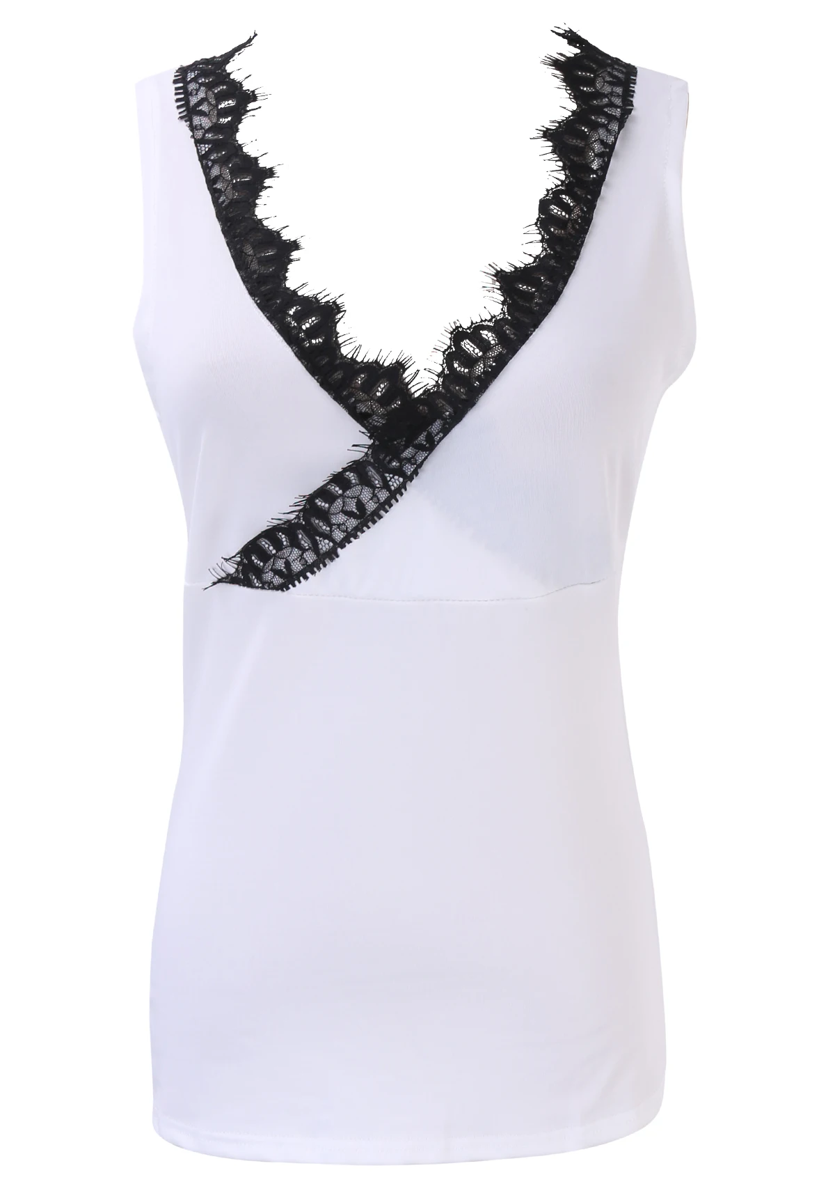 Горячая Распродажа Летняя Повседневная Блузка жилетка без рукавов для девушек стильная женская футболка s-xl стильный модный кружевной сексуальный топ с v-образным вырезом - Цвет: Белый