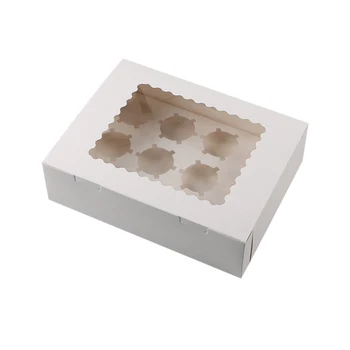 

12 Cavity Cupcake Boxes Round Hole Muffin Box Baked Egg Tart Box Window Transparent Transparent Cake Gift Box (10 Sets)