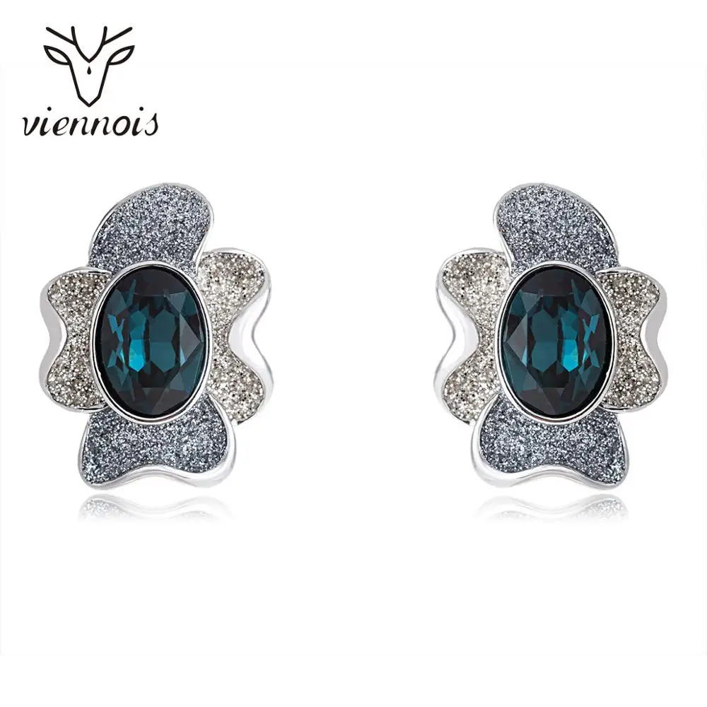 Viennois Stud Earrings Gold / Silver Color Flower Plant Rhinestone Crystal Matte Earring with for Women | Украшения и аксессуары