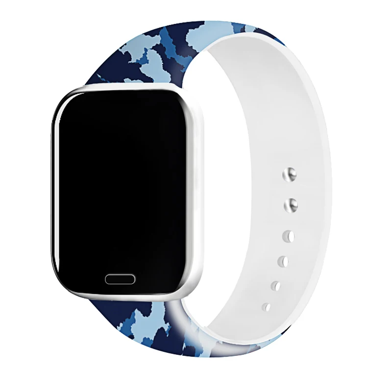 Ремешок Камуфляжный синий для iWatch Series 6 4 спортивный силиконовый браслет часов 1 2 3