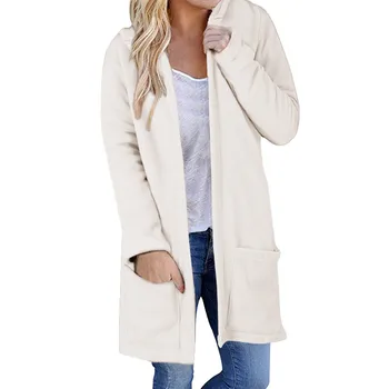 

Hot Selling Long Cardigan Jackets Solid Color Thickened Women Hooded Sweatshirt Coat -B5
