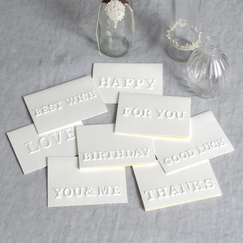 

White Letter Embossed Folder Card with Kraft Envelope BEST WISH/ BIRTHDAY/ FOR YOU/ GOOD LUCK/ HAPPY/ THANKS/ YOU&ME Mini Gift