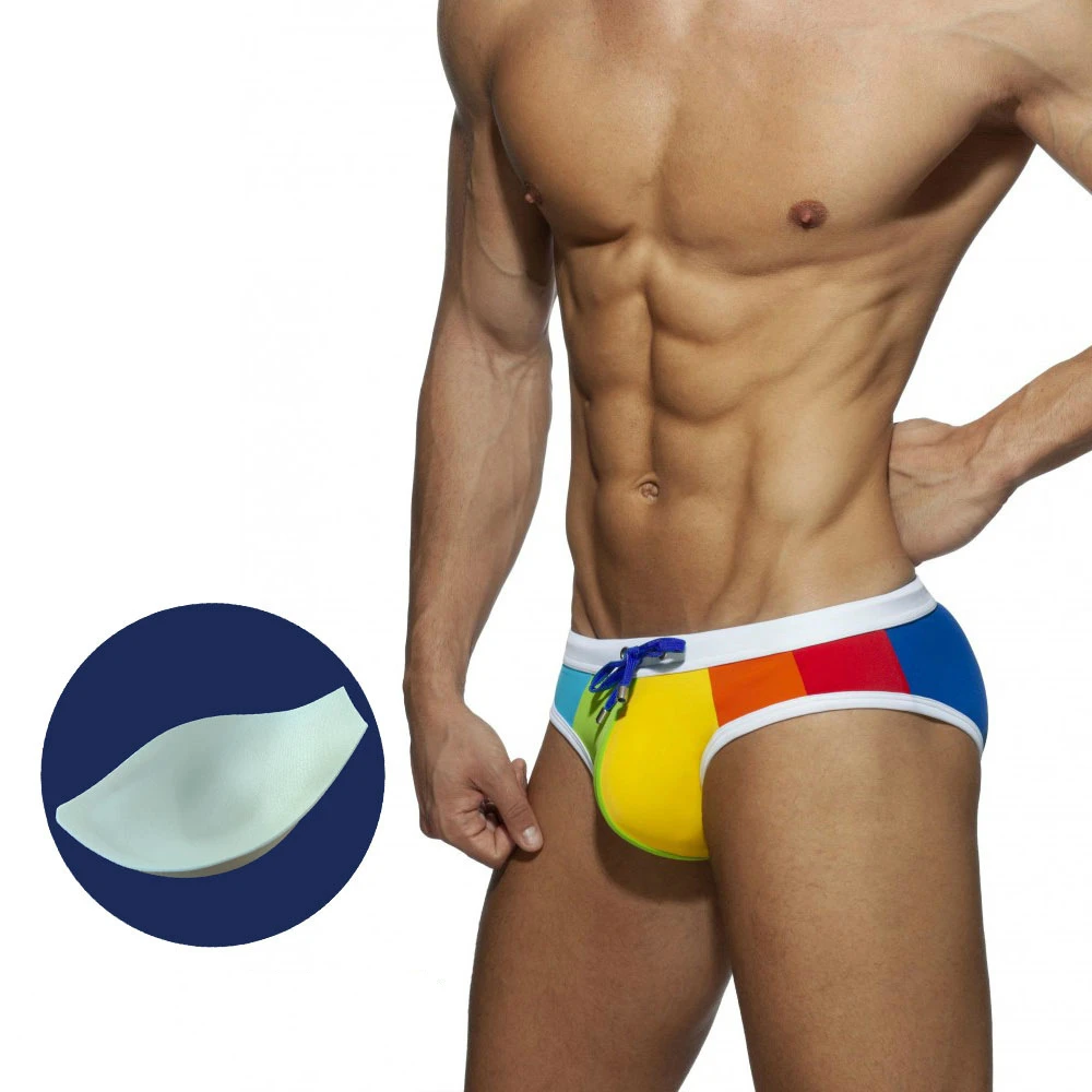 Arco Iris triángulo piscina Bañadores Hombre Sexy homosexual baño acolchado nadar playa Bikini para hacer surf traje de pantalones cortos