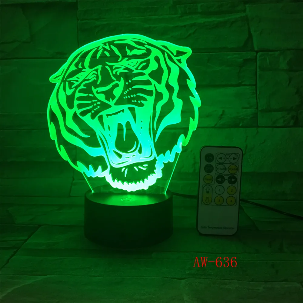 Tiger-Head Model 3D LED Night Light 7Colors Table Lamp Novelty Product light with Touch Button Office Light Drop AW-636