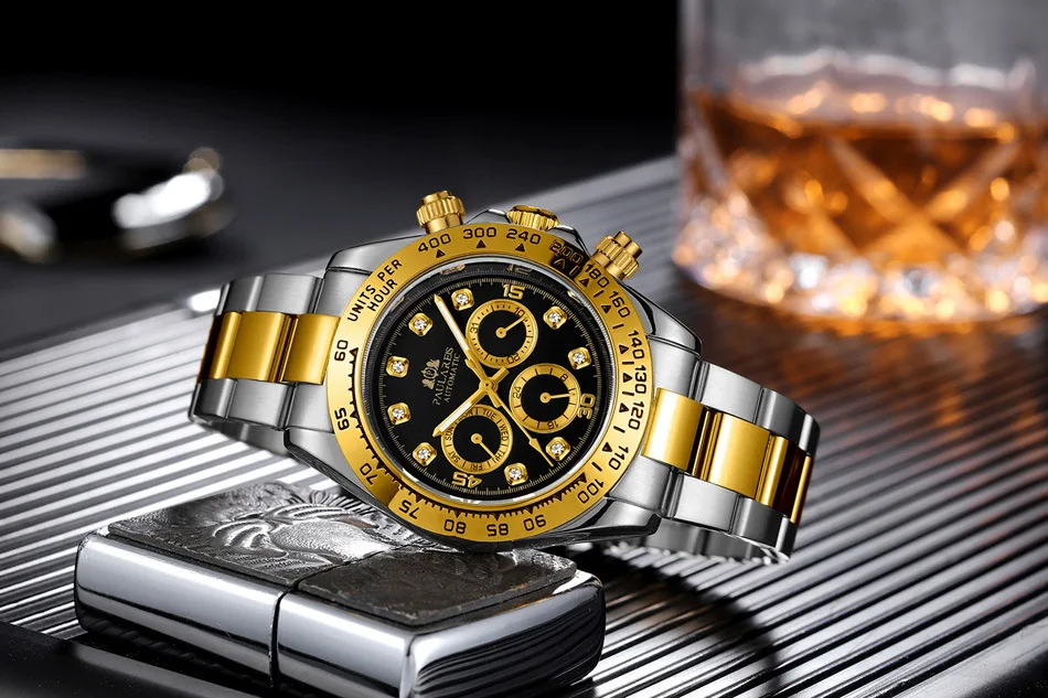 Luxury Brand Gold Watch Stainless Steel Diamonds Stone Fashion Sports Watch Automatic Watch Men Mechanical Watch Reloj Hombre