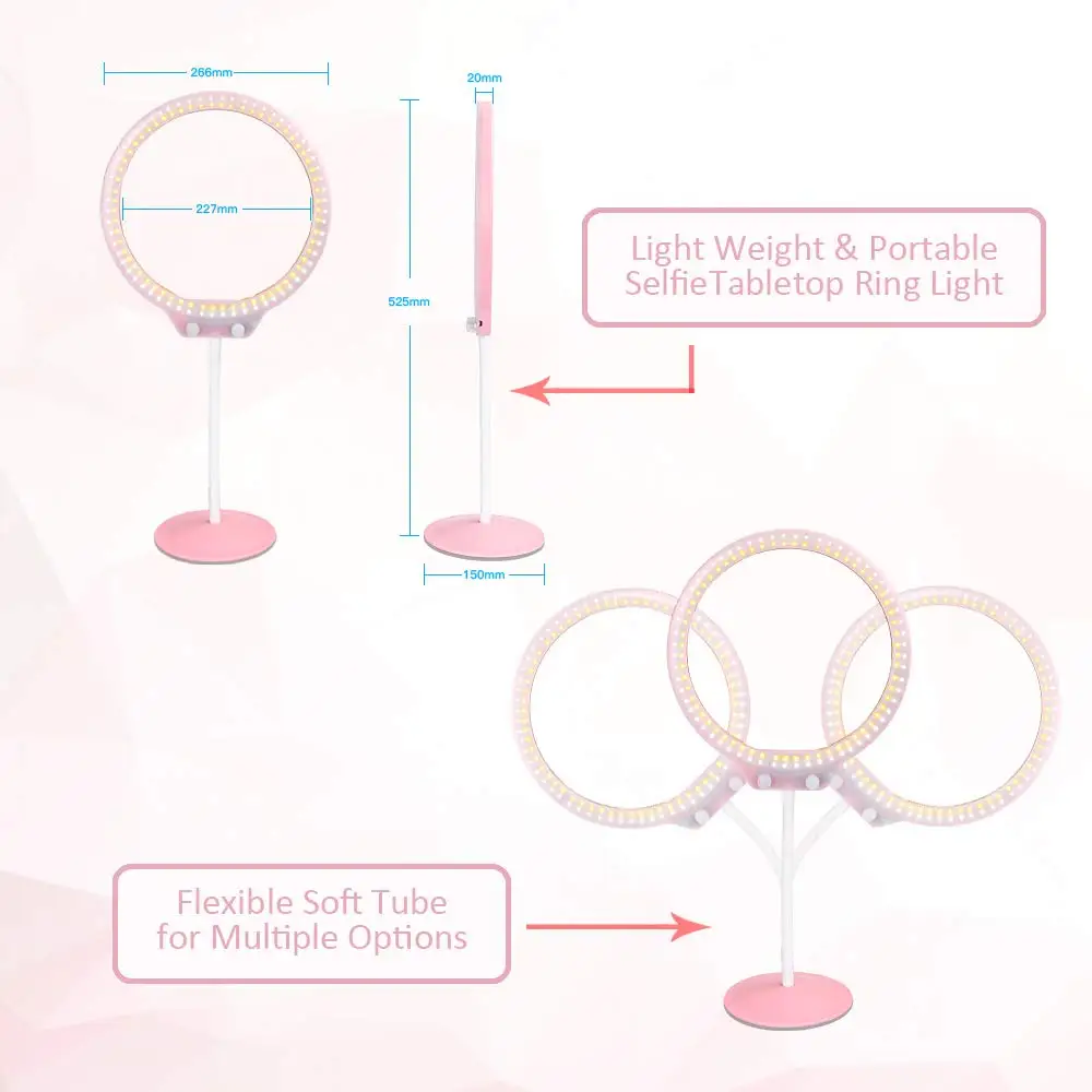 Светодиодный кольцевой светильник 1" Мини настольное кольцо с регулируемой яркостью света красоты света для макияжа освещения, YouTube видео и селфи фотографии Розовый