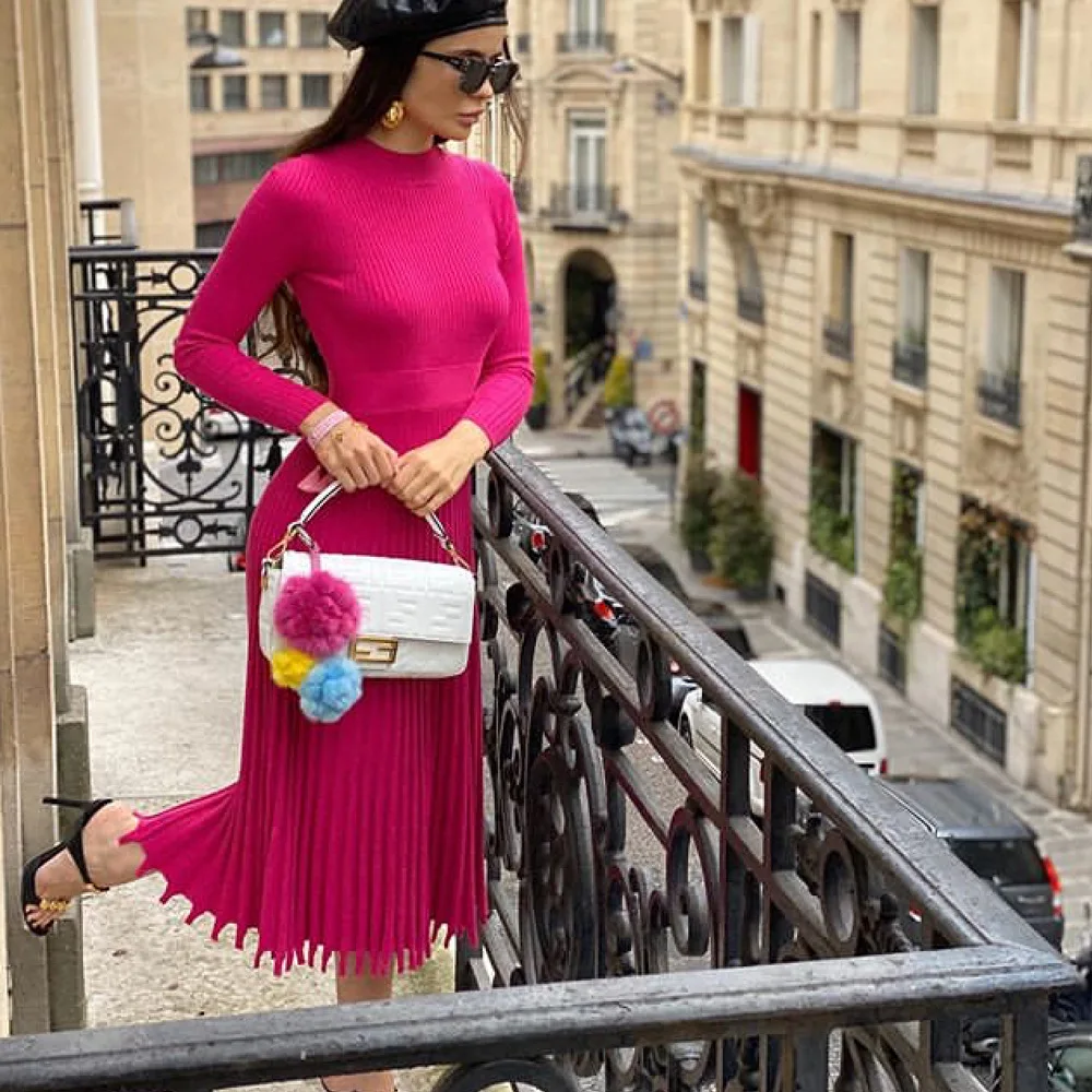 Vestido de punto plisado acanalado para mujer, suelto, de moda, con retazos, manga larga, cintura alta, de punto, vestido maxi femenino de otoño, nuevo