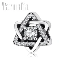 Мода 925 стерлингового серебра DIY сверкающий циркон Звезда Давида прекрасный шарик подходит Pandora Шарм браслет браслеты Изготовление ювелирных изделий