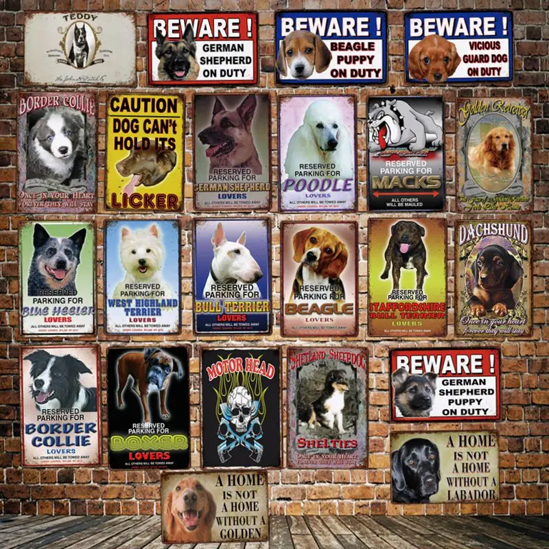 

[ DecorMan ] Custom Beware of dog Funny Metal painting PUPPY SHEPHERD ON DUTY Tin sign Decor LT-1983