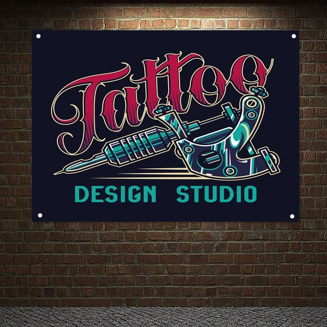 Amazon.com : Tattoo Studio 2x5 Banner Sign Red and Blue : Office Products