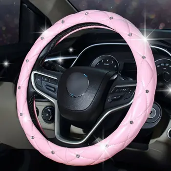 

Parts Steering Wheel Cover Decor PU Leather Non-Slip Pink 15Inch Bling