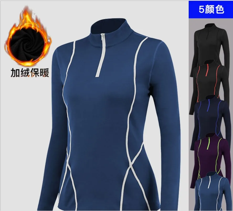 

New Style Female Autumn and Winter plus Velvet Long Sleeve Yoga Sportswear Fitness Running Slim Fit Tops Half Zipper Hoodie EU S