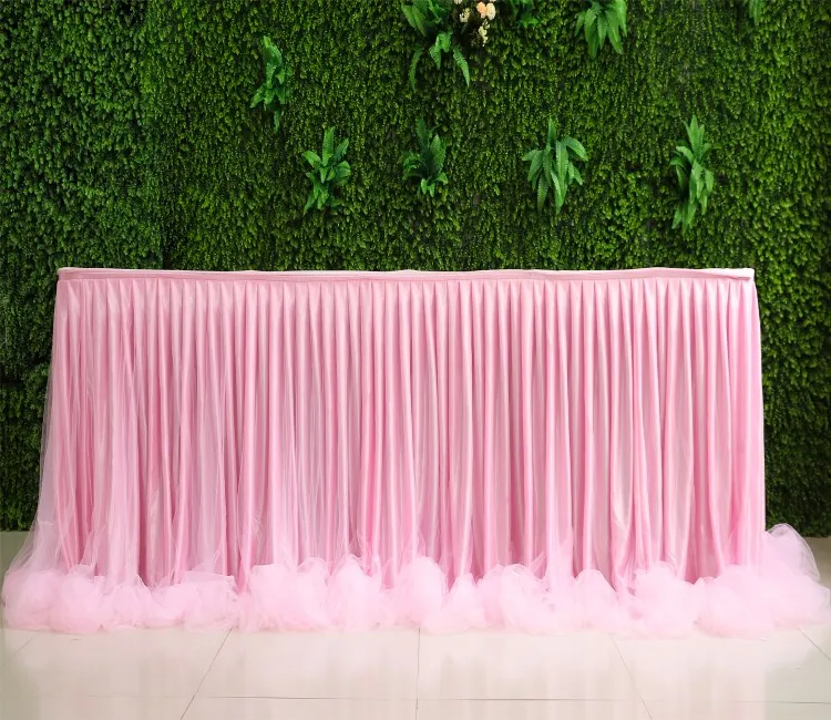 Organza Handmade Table Skirt for Party Wedding Home Decoration Birthday Party Wedding Party Banquet Table Skirting - Цвет: Розовый