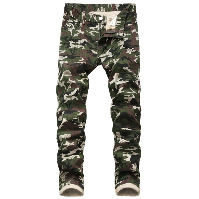 Slim Fit Camo Men Jeans Army Green Camouflage Skinny Denim Stretch Pant Mens Biker Streetwear for Calca Masculina 1553 | Мужская одежда