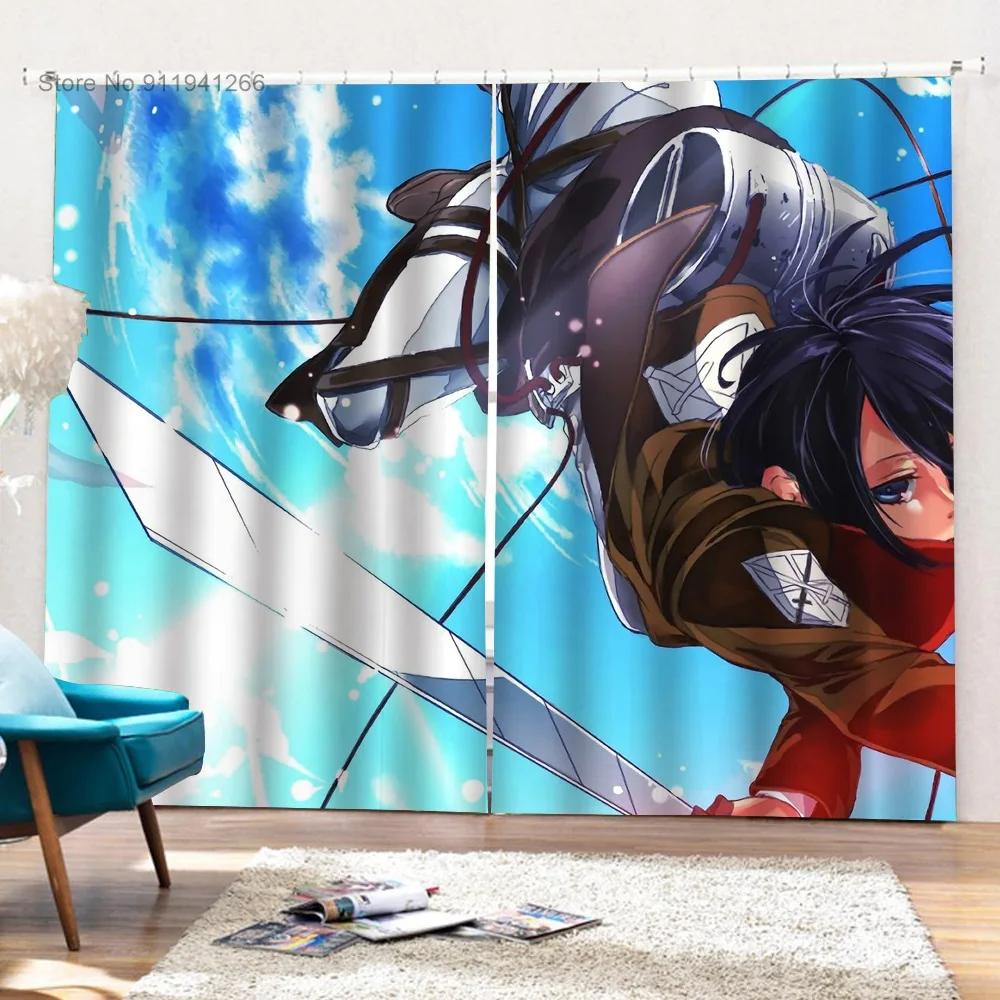 Cartoon Attack On Titan Blackout Curtains for Bedroom Window Treatment Fabric Anime Curtain Living Room Ultra-thin Micro Shading