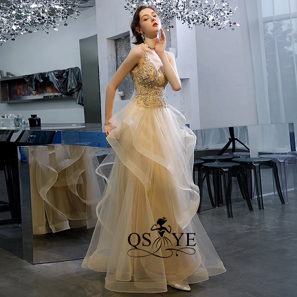 QSYYE длинные платья для выпускного вечера тюль v-образным вырезом vestidos largos Бисероплетение пол ruched длина вечернее платье вечерние платья