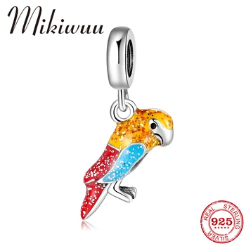 

Hot 925 Sterling Silver Colorful Enamel Clever parrot Fine Pendant Charms fits Original Mikiwuu Bracelets Beads Jewelry Making