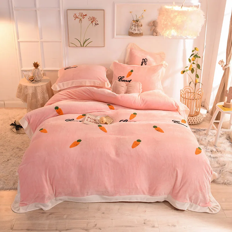 Carrot-Pink Роскошное постельное белье, рождественское Хлопковое одеяло, комплекты постельного белья, дизайнерский фланелевый Комплект постельного белья, Королевский размер, коралловый пододеяльник, покрывало - Color: Carrot-Pink