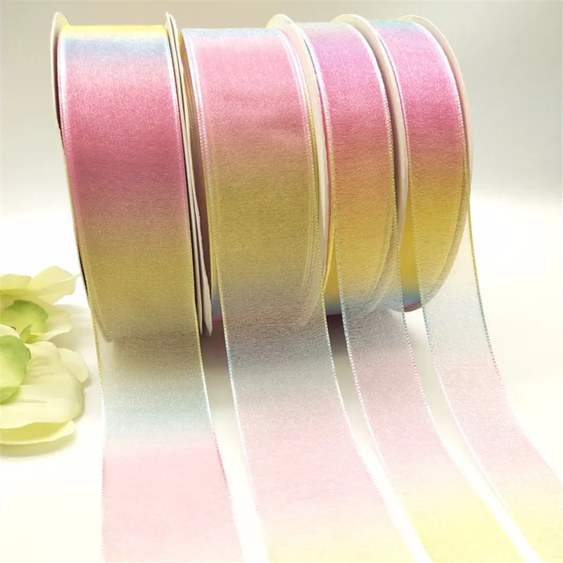 

10yards 25mm 38mm Gradient Color Organza Stain Ribbon for DIY Crafts Gift Bouquet Wrapping Hairbow Handmade Christmas Ribbons
