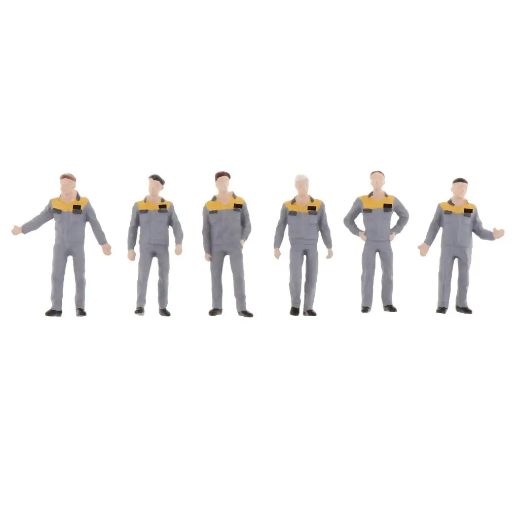Lot 6 Small People Figurines, 1:50 Scale Model Trains Architectural Plastic People Figures Tiny People for Miniature Scenes