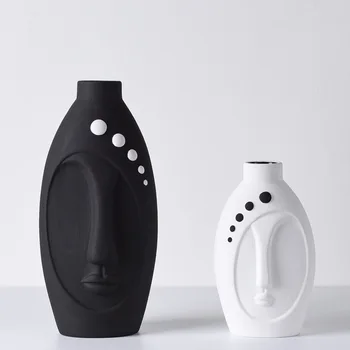 

Nordic Minimalist Ceramic Abstract Vase Black and White Human Face Creative Display Room Decorative Figue Head Shape Vase