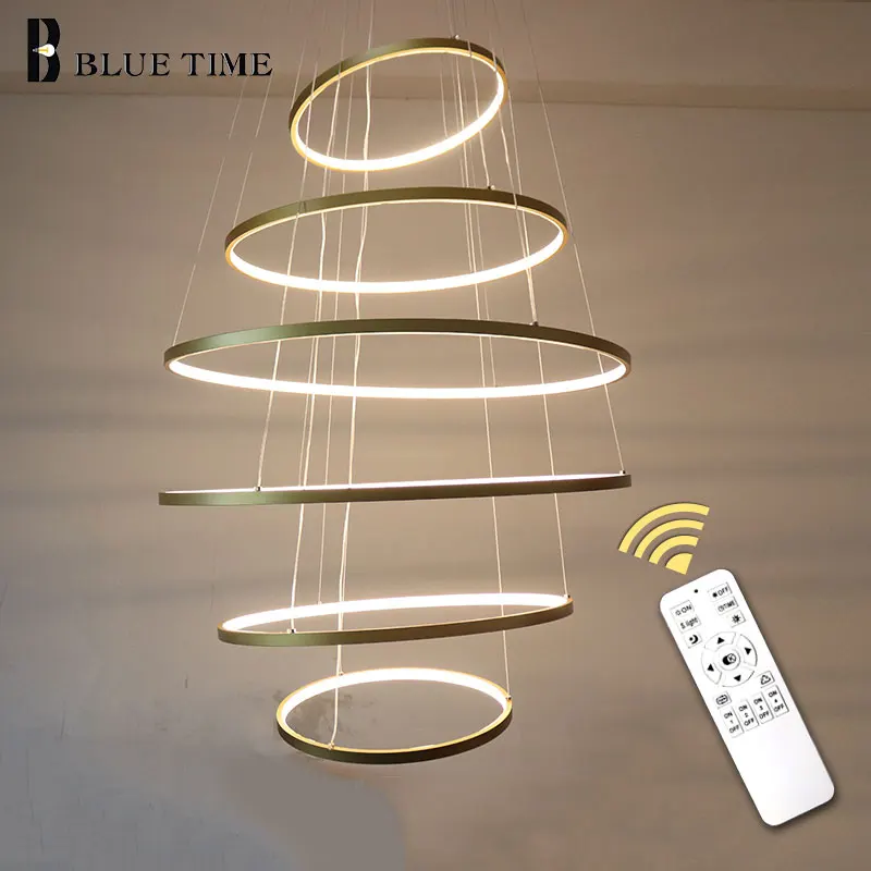 

60CM 80CM 100CM Modern Pendant Lights For Living Room Dining Room Circle Rings Acrylic Aluminum Body LED Ceiling Lamp Fixtures