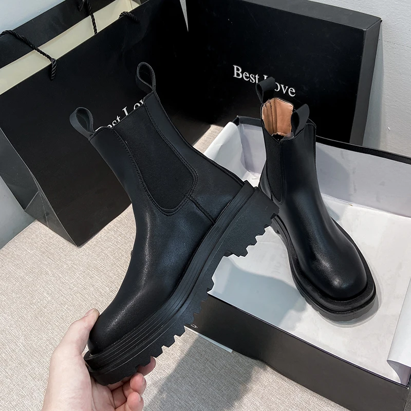 Chelsea Boots Shoes Black Women Winter Fashion Autumn Female TYDZSMT Ankle Platform PU