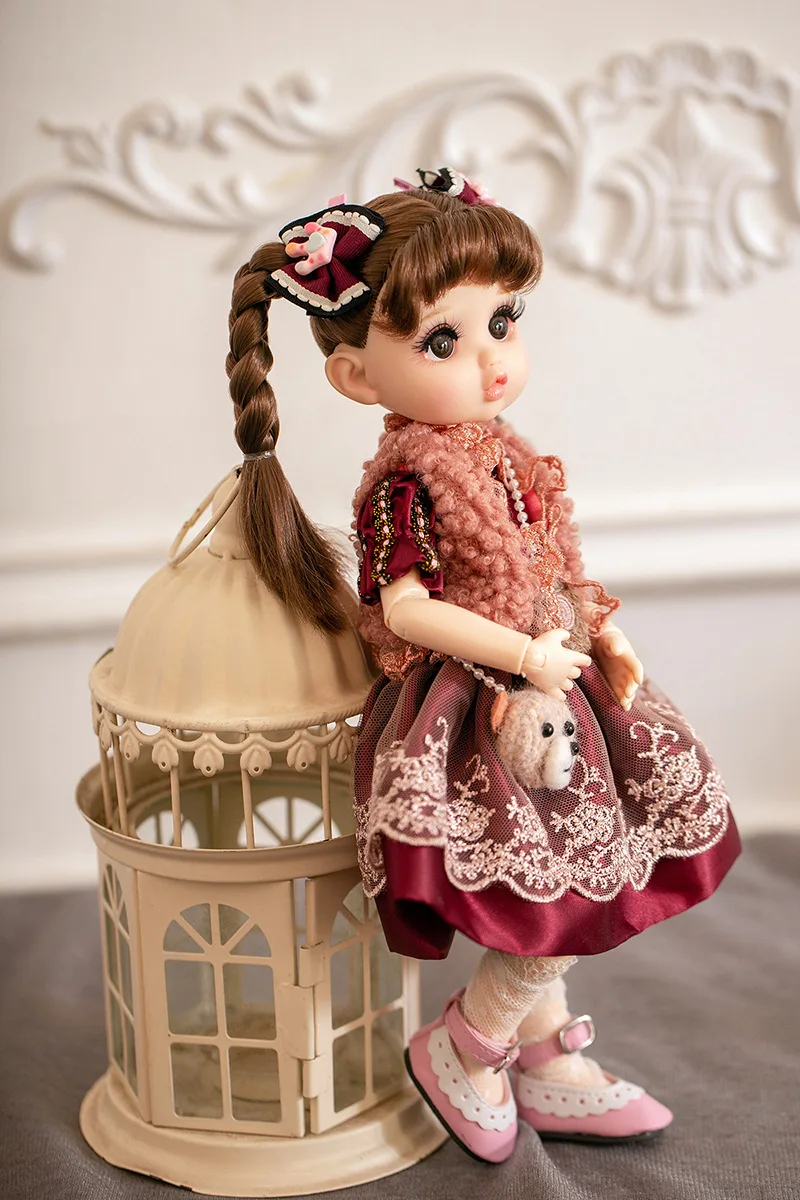 Cute Face 30cm BJD Doll 18 Movable Jointed Pouting DIY Bjd Dolls Princess Toys BJD Round Face long Hair DIY Toy Gift for Girls 18