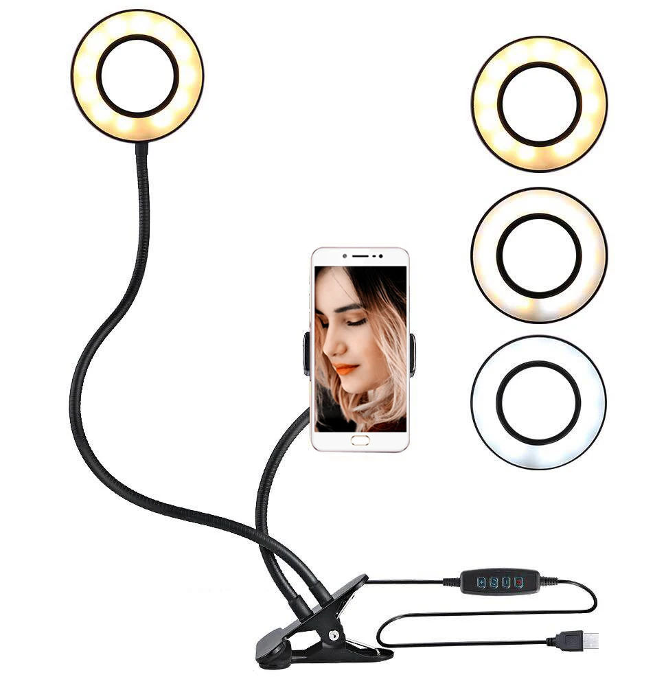 24 светодиодный 480LM 1,8 м кольцевая лампа для селфи для макияжа фотографическое освещение с держателем для телефона и штативом usb-разъем для