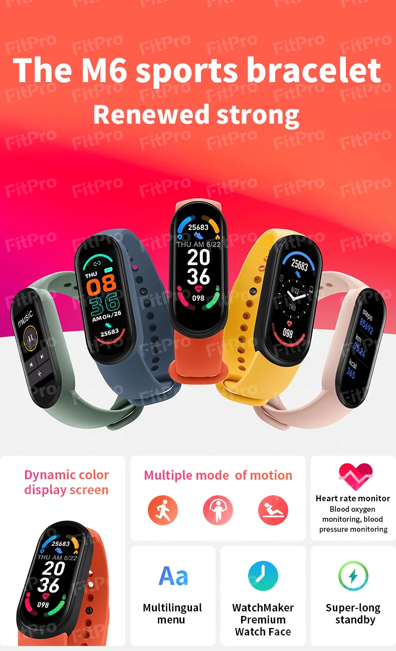 10Pcs M6 Smart Band Men Sport Watch Health Heart Rate Fitness Tracker Women Wristband Bracelet for ios Xiaomi Android PK Mi Band