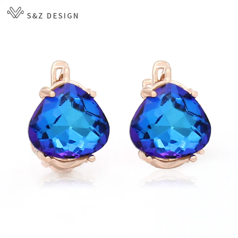 S&Z DESIGN New Fashion Heart-shaped Triangular Crystal Dangle Earrings For Women 585 Rose Gold Color Jewelry