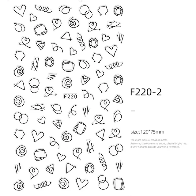 HNUIX Nail stickers circle silver gold geometry hollow 3D sticker art nail sticker sticker slider stickers star moon F220black