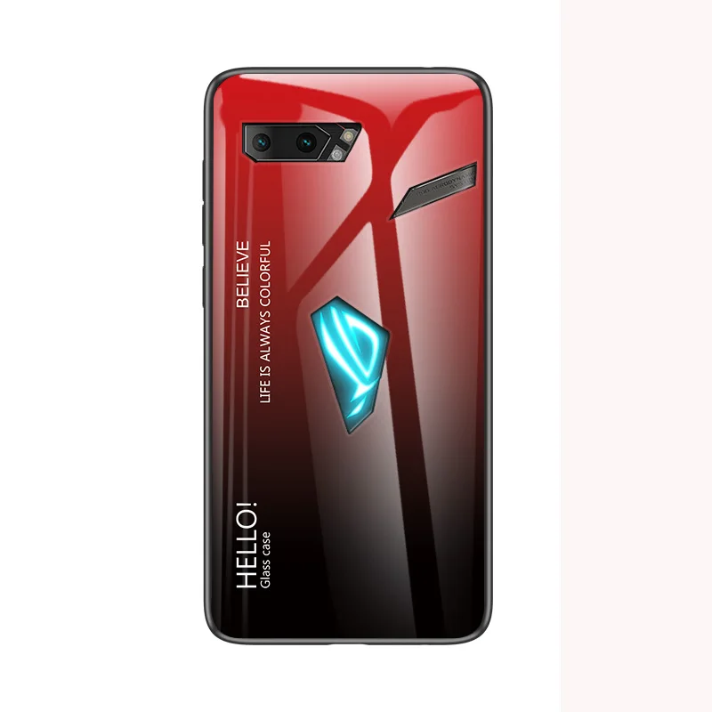 Для Asus ROG Phone 2 ZS660KL градиентный чехол из закаленного стекла силиконовая рамка жесткая стеклянная задняя крышка для Asus ROG 2 - Цвет: Red