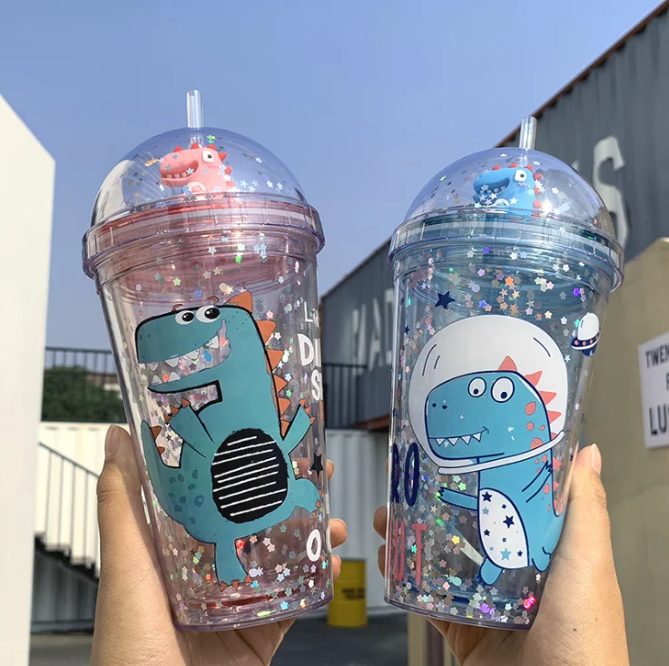 Garrafa à Prova de Vazamento da Bebida de Água com Palha 350ml com Alça Bebê Dinossauro Aprendendo Bebendo Tritan Bebe Copo Alimentação