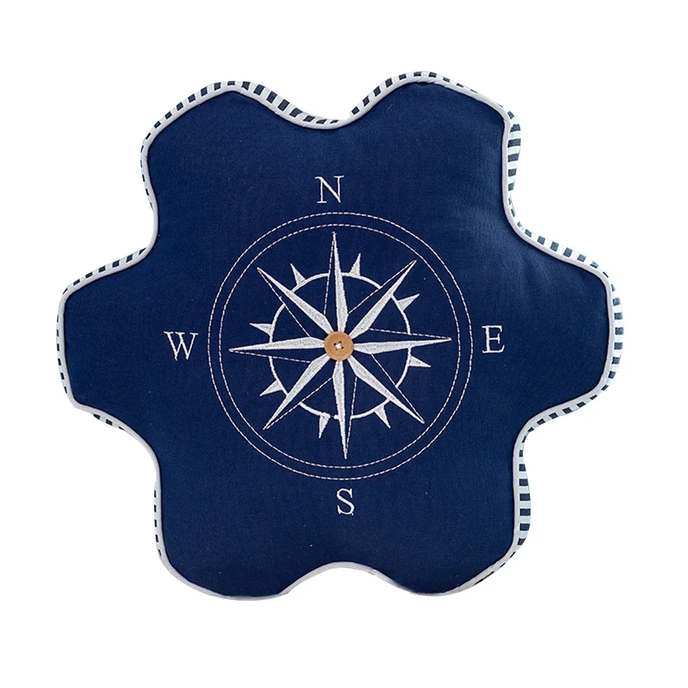 

40cm Mediterranean Embroidered Pillow Compass Anchor Cushion Simple Style Sofa Round Cushion Furnishing for Car Bed Room Decor O