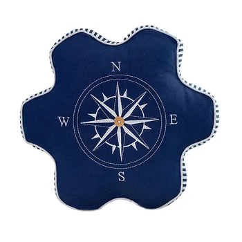 

40cm Mediterranean Embroidered Pillow Compass Anchor Cushion Simple Style Sofa Round Cushion Furnishing for Car Bed Room Decor O