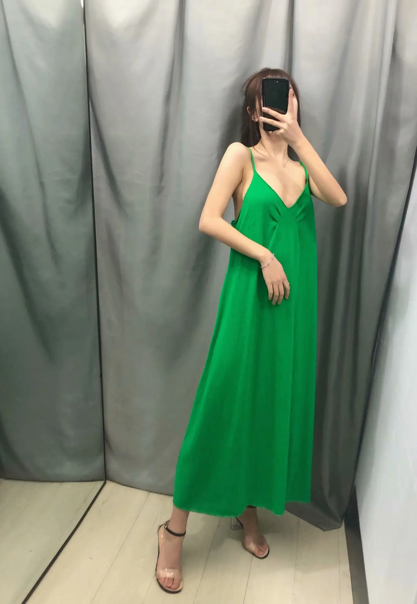 

Europe And America 2019 Summer New Style WOMEN'S Dress Retro Fresh Green Fine Camisole Dress Strapped Dress Dress