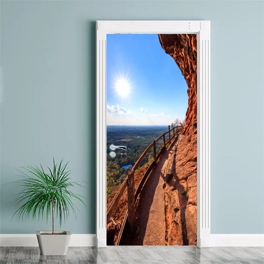 

Cliff Wooden Bridge 3D Model Door Stickers Removable Wall Stickers Bedroom Living Room DIY Waterproof Wallpaper Decorative Paint