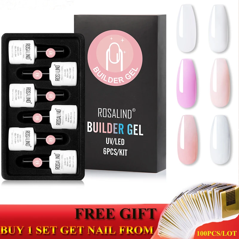 Set 1 with free gift Набор гелей ROSALIND для дизайна ногтей, полигель с формой для ногтей, впитывающий Гибридный лак для наращивания, Полупостоянный УФ светодиодный набор гелей - Цвет: Set 1 with free gift