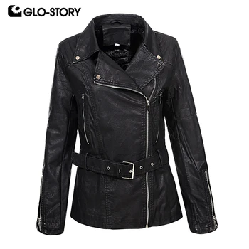 

GLO-STORY European High Quality Women's Wool Liner Winter Thick Warm PU Leather Jackets Coats Woman Slim Fit Coats with Sashas