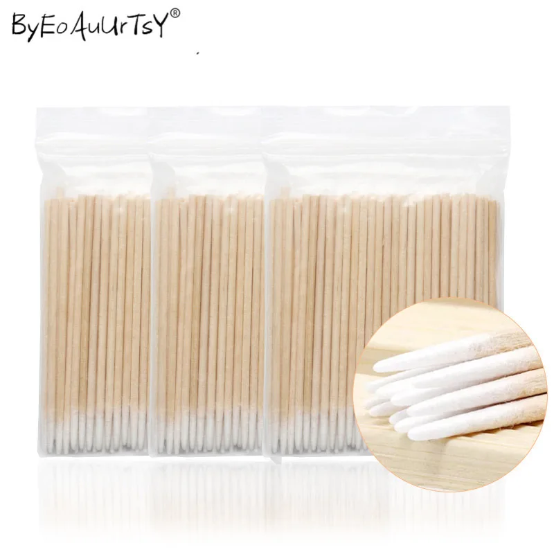 300pcs Disposable Small Size Cotton Swab Lint Free Micro Brushes Wood Cotton Buds Swabs Eyelash Extension Glue Removing Tools 100pcs disposable cotton swab lint brushes wood cotton buds swabs ear clean stick eyelash extension glue removing tool