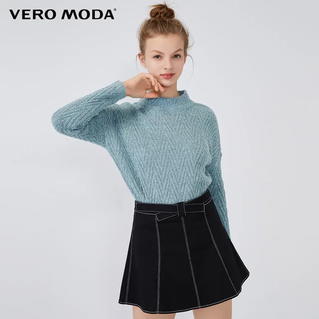 Vero Moda Women's Vintage Turtleneck Drop shoulder Weaving Loose Fit Top | 319313527|Pullovers| -
