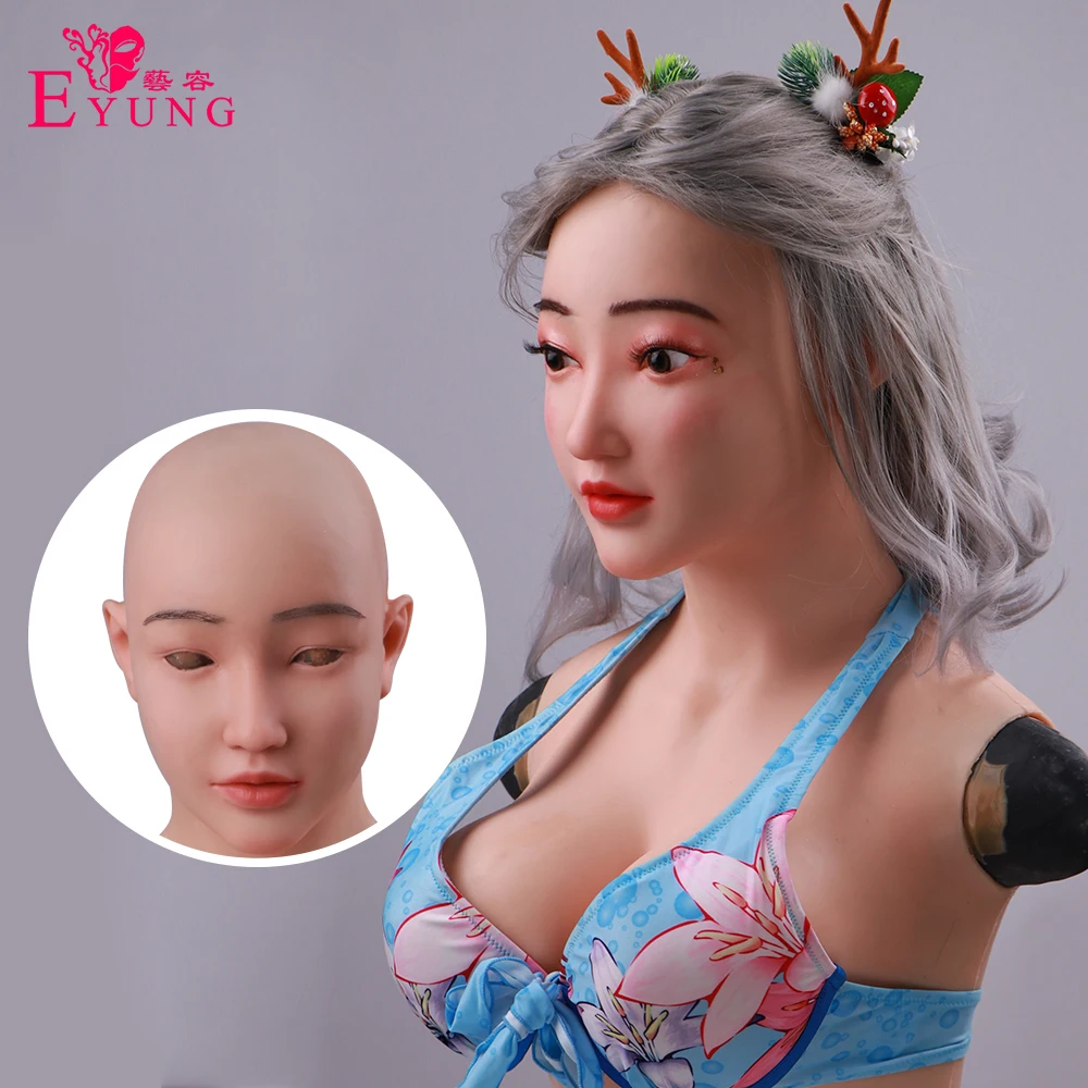 

Eyung Silicone Realistic Female Head Mask With E Cup Breast Forms Goddess Face Top Masquerade Cosplay Mask Transgender