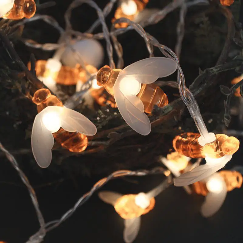 

Bee String Lights 40 Leds Outdoor LEDs Strings Waterproof Garden Patio Fence Gazebo Summer Night Light Decorations